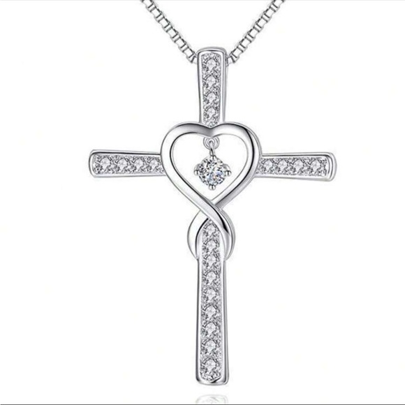 Silver Water Diamond Heart Cross Necklace - Picture 4 of 5